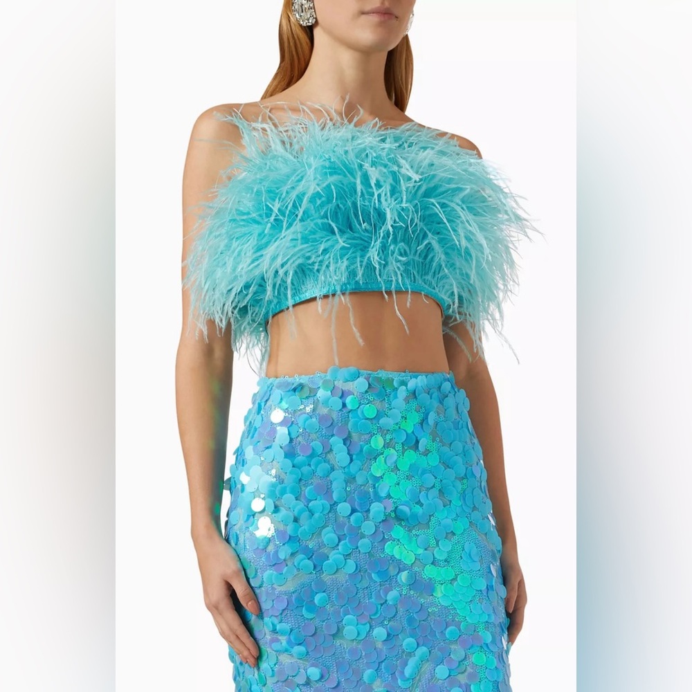 Bronx and Banco Afiya Feather Bandeau Crop Top | NWT | Sold Out | XL
